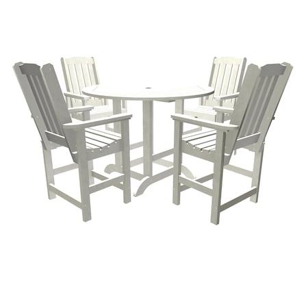 Highwood Usa Lehigh 5pc Round Counter Height Outdoor Patio Furniture Dining Set AD-CNL48-WHE